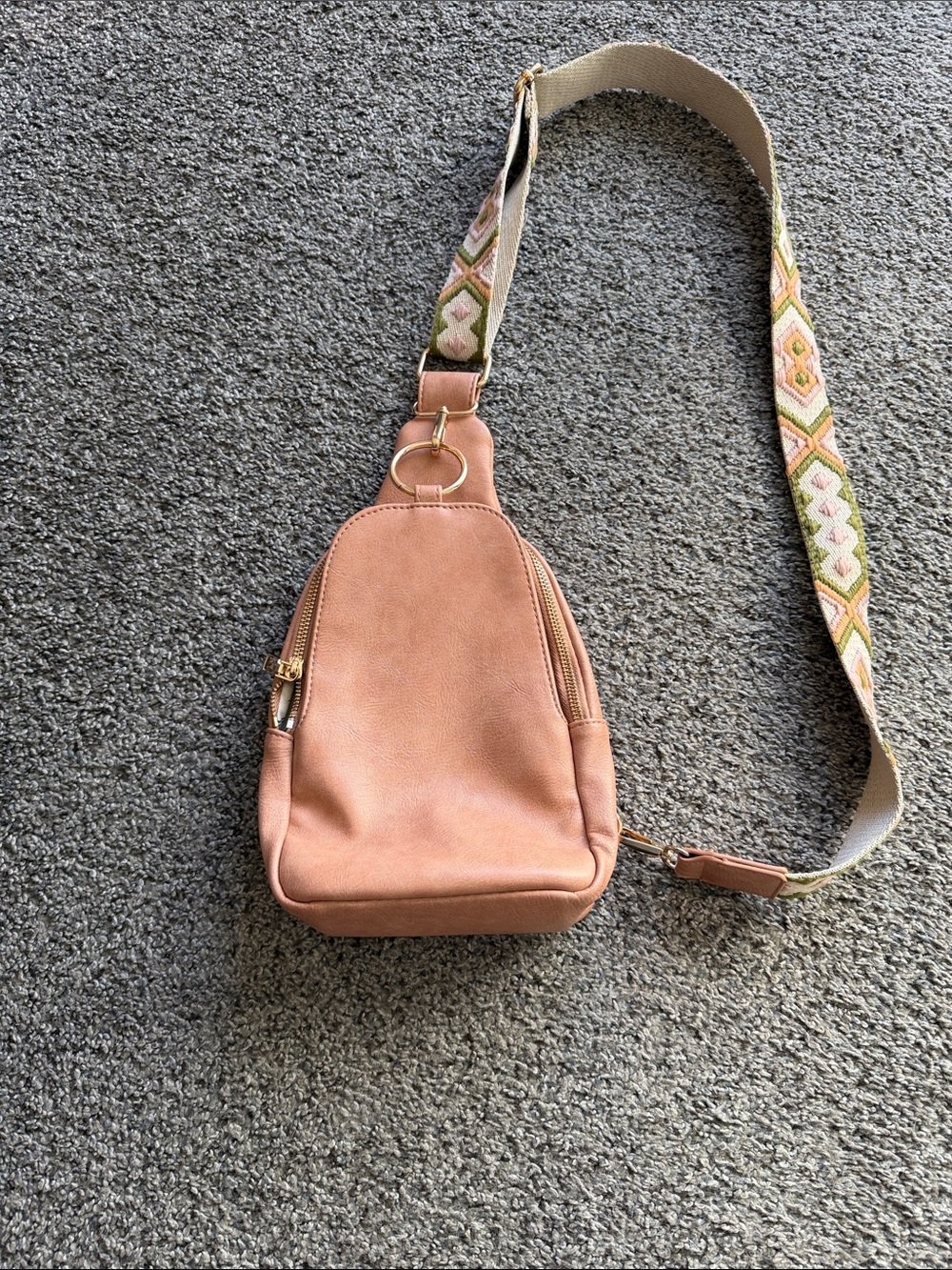 Stylish Pink Crossbody Sling Bag with Patterned Strap